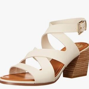 Vince Camuto Women's Deverey Leather Stacked Heel Sandal Ankle Strap Cream 8